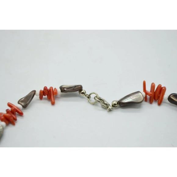 Coral Branch Abalone Shell Bead Beaded Silver Tone - Picture 5 of 5
